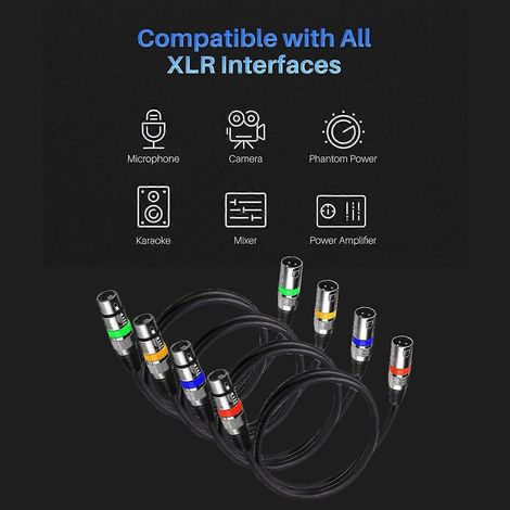 Ensemble de 4 câbles XLR de 1,2 m Canon mâle vers femelle pour entrée/sortie audio, microphone KTV XLR micro (1/4)
