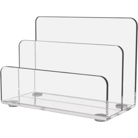 Portacarte in acrilico, elegante organizer da scrivania per carte e cartoline, organizer con 2 scomparti, stabile contenitore da scrivania