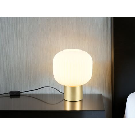 Kleine Retro Tischleuchte DIVA mit Glasschirm in Weiß, Höhe 26cm
