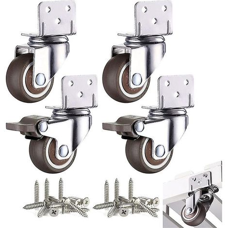 4 Pcs Petites Roulettes Pour Meubles 32mm Roulette Pivotante Pour Table Basse Armoire Charge 60kg Avec Frein Plaque De Montage
