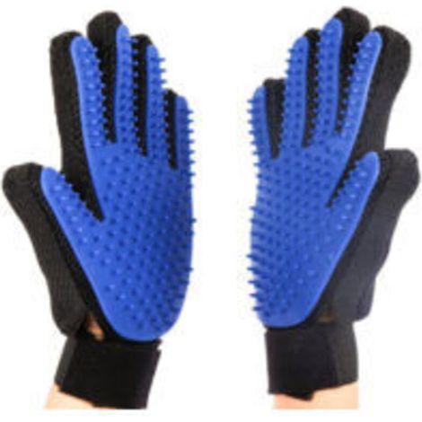 Gants anti-poils pour animaux de compagnie - Brosses douces pour chiens, chats et chevaux à poils longs et courts - 1 paire (bleu) (1/5)