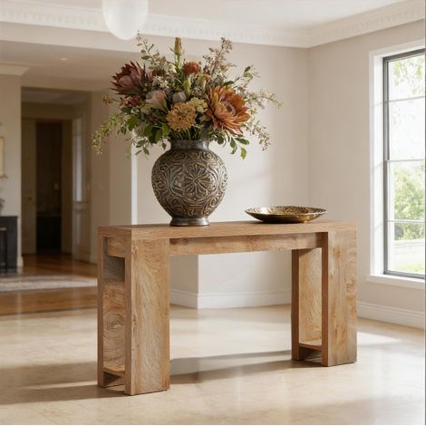 Mesa consola 160x30 cm marrón de madera estilo rústico diseño estrecho y extralargo (1/5)