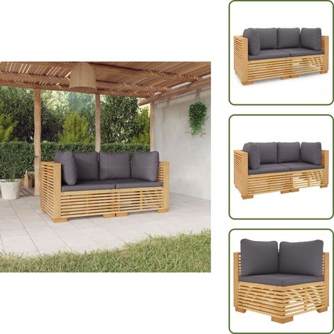 Canapés d'angle de jardin et coussins 2 pcs Bois teck massif - Canape D'angle - Salon De Jardin - Meubles De Jardin - Teck Massif - Meubles Exterieur (1/5)