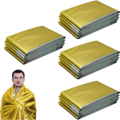 4 couvertures de survie extra-larges, couvertures de secours, 210 x 160 cm, couvertures de survie pour le marathon, les activités de plein air, la randonnée, la survie ou les premiers secours (1/5)