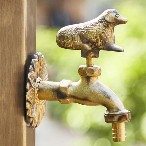 Robinettier de jardin extérieur design animal en laiton vintage – Robinet antique pour balcon – Modèle chien