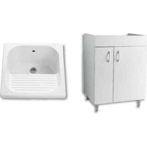 Mobile con lavatoio Bracciano cm. 60x50 a due ante bianco di (1/3)