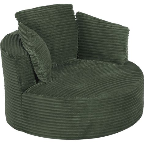 Fauteuil rond en velours côtelé – Dossier rembourré, assise confortable, sans montage, style moderne, vert – Ambiance naturelle et douillette (1/5)