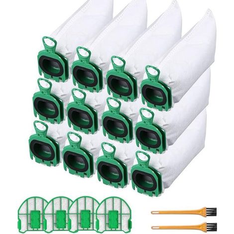 Confezione da 12 sacchetti per aspirapolvere in microfibra non tessuta di alta qualità per Vorwerk Kobold VB100 con 4 filtri motore