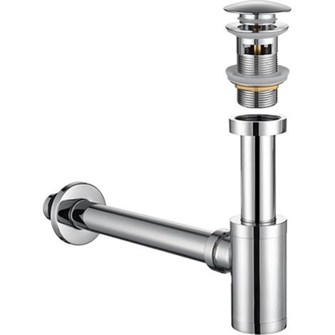 Ensemble de siphon pour lavabo, ensemble complet de bouchon de lavabo en acier inoxydable avec trop-plein, ensemble de siphon pour lavabo de cuisine et de salle de bain, chromé - (1/5)