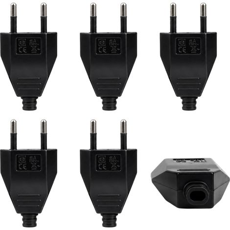 6 Pièces Fiche Male Prise Electrique Plate, 250V 2,5A, Noir, en PP et Cuivre, avec Tournevis, Prise Male Plate pour Câble d'Alimentation, Prise Plate 2 Fils Male (1/5)