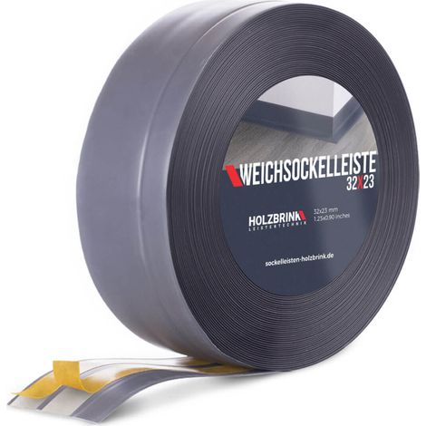 HOLZBRINK Weichsockelleiste selbstklebend PVC 32x23mm, 5 m Küchenleiste Arbeitsplatte Abschlussleiste selbstklebend für Badezimmer Farbe: Dunkelgrau