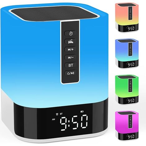 Nachtlicht mit Wecker, Bluetooth-Lautsprecher und einstellbarer LED-Farbe fürs Schlafzimmer, Geschenkidee