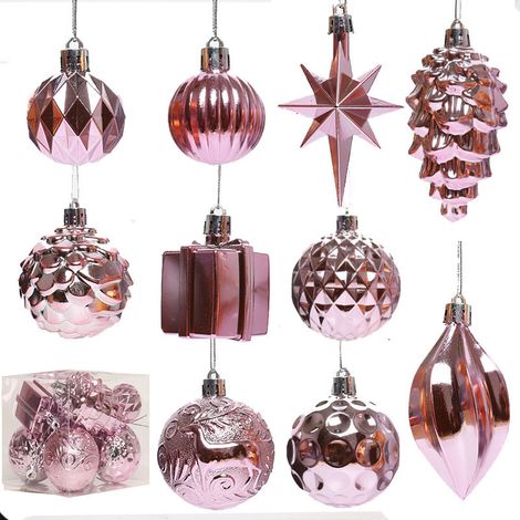 Set di 10 palline di Natale - Decorazione classica per l'albero di Natale - Rosa