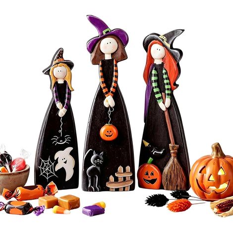 Décorations de sorcière d'Halloween 3 centres de table en bois de ferme (1/5)