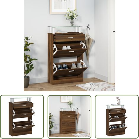 The Living Store Schuhschrank Braun Eichen-Optik 63x24x104 cm Holzwerkstoff - Schuhschrank - Eichen Optik - Holzmöbel - Garderobe - Einbauschrank (1/5)