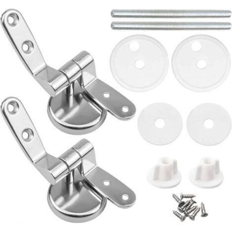 Charnière de toilette en alliage de zinc, ensemble de fixation pour abattant de toilette argenté (accessoires inclus) (1/5)
