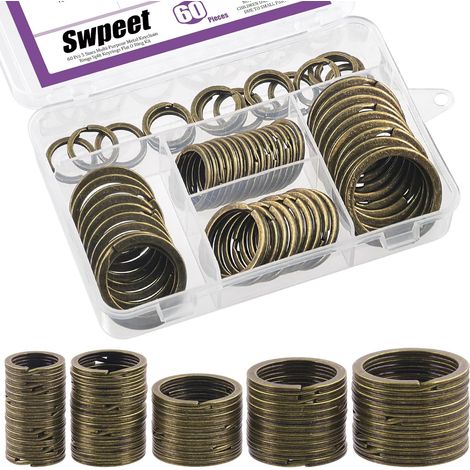 Juego de 60 llaveros multiusos de metal bronce para llaves de casa, llaves de coche y colgantes – 20 mm, 25 mm, 30 mm, 35 mm, 38 mm (1/5)