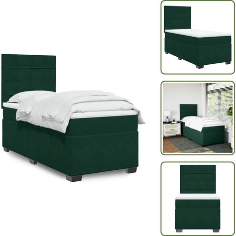Boxspringbett mit Matratze Dunkelgrün 100x200 cm Samt - Boxspringbett - Samtbett - Doppelbett - Dunkelgrünes Bett - Bettgestell Mit Kopfteil (1/5)
