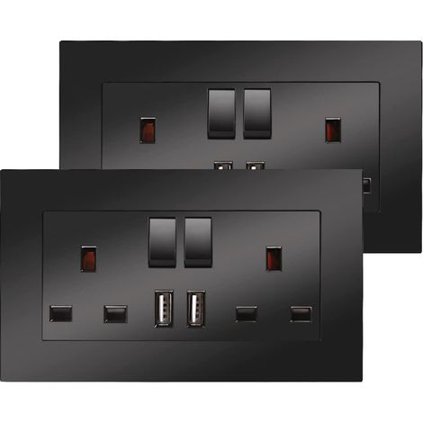 Lot de 2 prises murales à double interrupteur avec 2 ports de chargement USB, 13 A, circuit imprimé.