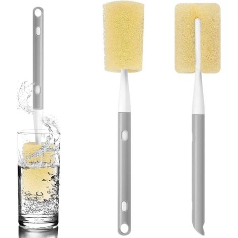 2 goupillons, brosses en éponge alvéolée, longueur réglable de 28 à 36 cm, adaptés aux bouteilles, verres à vin, assiettes et bols. (1/5)