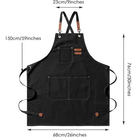 Delantales de lona para hombre y mujer, Delantal de trabajo de algodón ajustable, parrilla y cafetería, Diseño duradero y cruzado, Blanco roto (1/5)