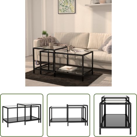 vidaXL Couchtisch -  Beistelltische 2 Stk. Hartglas Schwarz