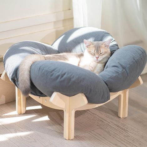Panier Chat en Forme de Pétale, Lit pour Chat Design avec Structure en Bouleau Robuste (2,6 KG), Coussin pour Douillet pour Intérieur et Décoration Maison, 55x55x32 cm (1/5)