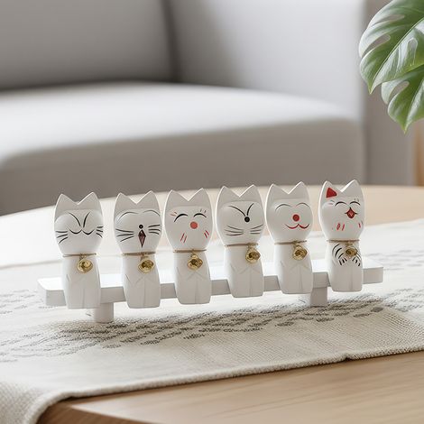 Six clochettes décoratives en bois en forme de chatons – parfaites pour décorer les bureaux et les entrées. (1/5)
