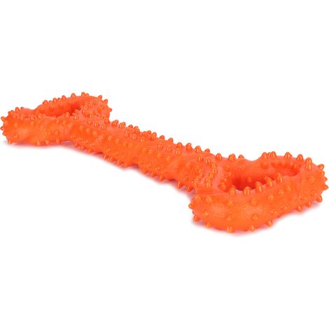 Jouet à mâcher pour chien en TPR en forme d'os, bâtonnet de nettoyage des dents, jouet interactif pour animaux de compagnie, orange (1/5)
