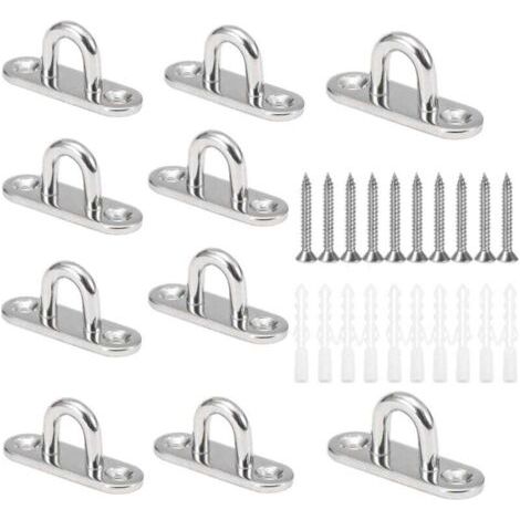 10 Pièces M5 Crochets de Plafond en Forme U en Acier Inoxydable 304 de Base 15 x 45mm Support Mural Plaques à Oeil pour Fixer les Cordons sur Bateau et Yoga ou Suspendre les Lustres de Plafond (1/4)