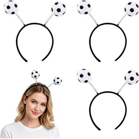 Lot de 3 Serre-tête Football pour Supporter, accessoire de fête pour matchs de football, bandeau décoratif thème sport pour adultes et enfants, noir et blanc (1/5)