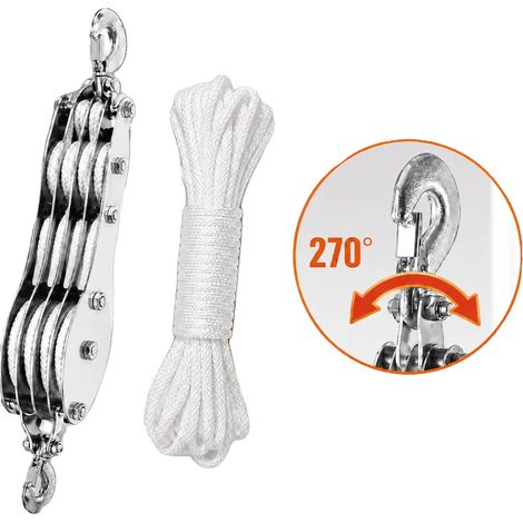 Système de poulie à corde, conception robuste, rotation à 270°, 4 Roues 20m (1/5)