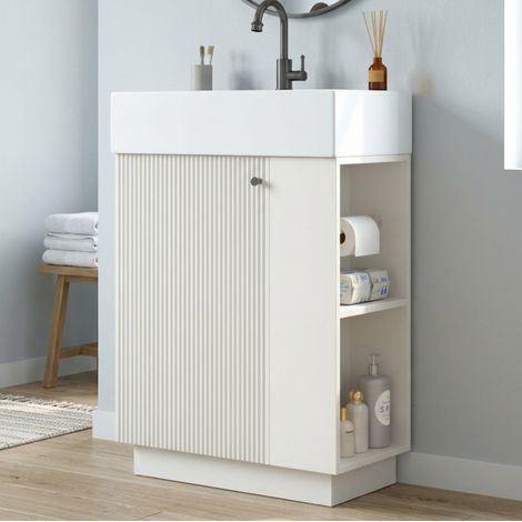 Meuble sous vasque 55x32x87 cm en MDF blanc, avec rangement, pour salle de bain FloraGrace (1/5)