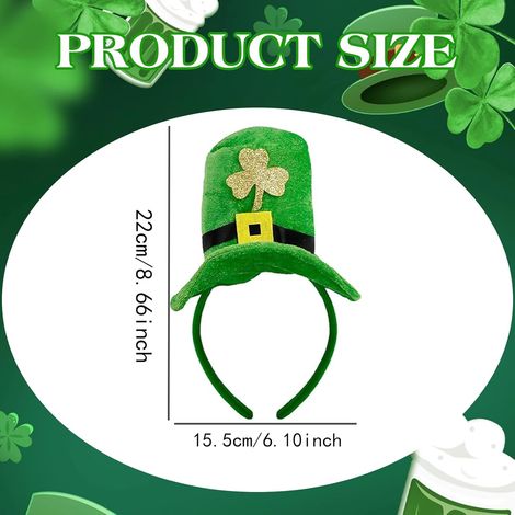 Bandeau JeiibrZui vert - Chapeau irlandais à trèfle - Accessoire de fête pour enfants et adultes - 22 x 15,5 cm - Lot de 2 - Feutre pailleté (1/5)