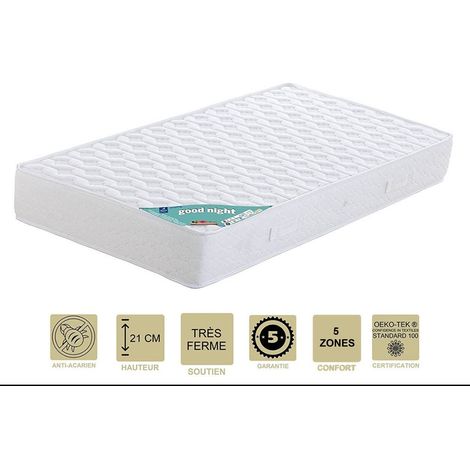 Lot de 2 Matelas 80x200 x 21 cm - Très Ferme - Aertech+ 35 Kg/m3 HR Haute Densité - 5 Zones de Confort (1/2)
