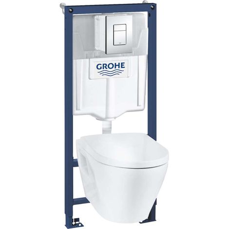 Grohe Solido - Set con modulo di installazione, vaso WC Bau Ceramic e copriwater softclose, placca di comando Skate Cosmopolitan, cromo 39186000 (1/5)