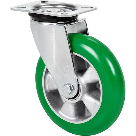 rueda giratora placa 4mm 10zvr200-auagb aluminio-poliur.verde bolas balona (1/2)