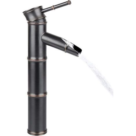 Robinet mitigeur de cuisine vintage en bronze antique, cuivre massif, bambou, pour salle de bain, hôtel, lavabo, cuivre, 3 joints (noir) (1/3)
