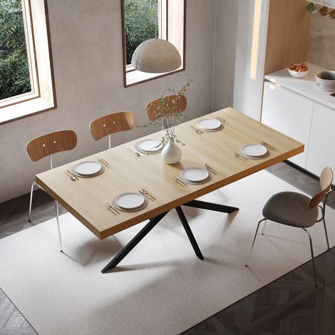 Tavolo allungabile da cucina 140-180x80x76 cm MDF/metallo naturale, con contenitore FloraGrace (1/5)
