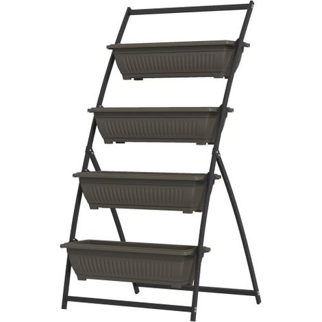 Support pour plante étagère à fleurs bois marron 76x79x162cm 4 niveaux extérieur intérieur balcon jardin salon déco échelle de fleurs avec trous drainage robuste