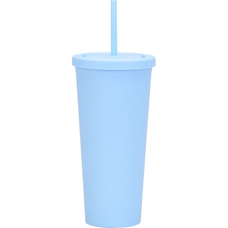 Gobelet réutilisable de 700 ml pour eau froide, en plastique double paroi, de couleur unie, avec couvercle et paille. (1/5)