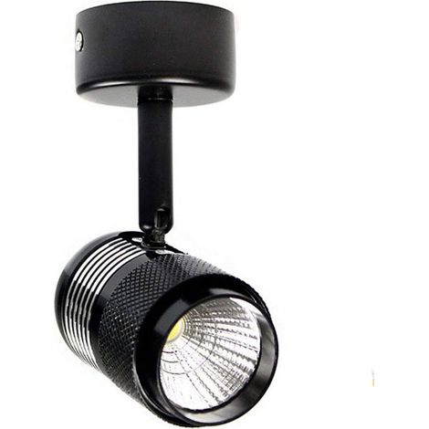 Faretto proiettore led cob 10 watt con staffa orientabile applique da soffitto o parete scocca nera luce bianca fredda 6500 k