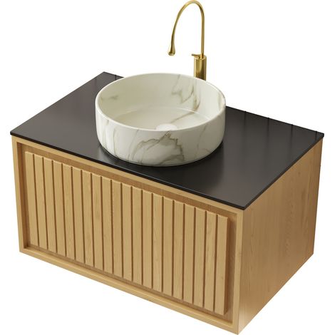 Mobile bagno sospeso 76 cm con lavabo in ceramica e piano in pietra sinterizzata (1/5)