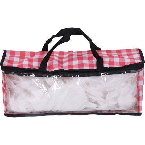 Sacs de rangement transparents à fermeture éclair de grande capacité, anti-poussière, amovibles, en film PVC, pour vêtements, CD, casquettes et autres casquettes de sport, à carreaux rouges. (1/5)