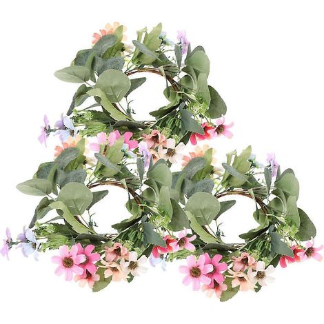 Couronne de 3 pièces en eucalyptus artificiel pour décoration, guirlande de feuilles vertes pour bougies (1/5)