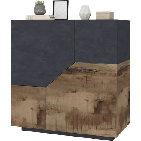 Dmora - Kommode Dkoud, Küchen-Sideboard mit 2 Türen, Buffet für Wohnzimmer, 100% Made in Italy, cm 100x43h106, Schiefer und Ahorn