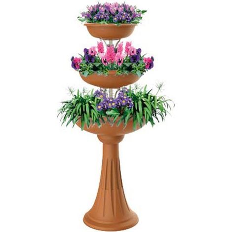 Jardinière verticale marron en plastique – 3 bols D 30/40/50 cm – Hauteur 114 cm – Contenance 29.2 L – Assemblage sans outils – Bama