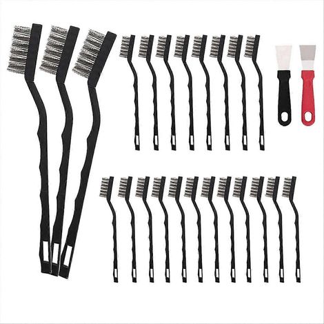 Set mit 20 Mini-Drahtbürsten aus Edelstahl mit gebogenen Griffen zur Reinigung von Schweißrückständen und Rost. (1/5)
