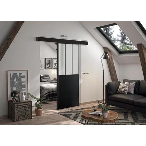 Optimum Schiebetür-Set Schwarz Matt H204 x B83 cm