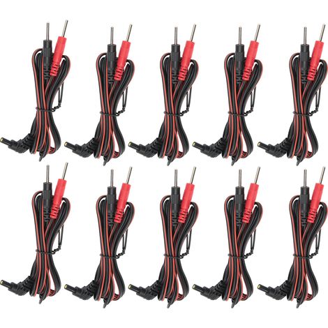 Lot de 10 câbles d'électrode de type broche 2,35 mm 1,2 m 2 en 1 pour machine de physiothérapie TENS